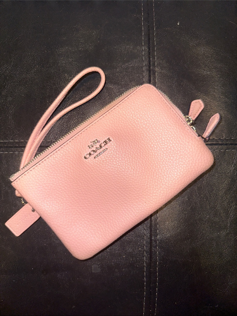 Coach Light Pink Pebbled Leather Wristlet Clutch